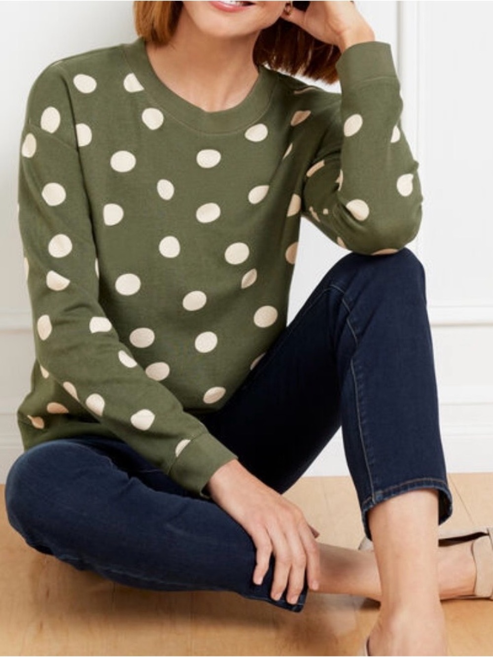 NWT Talbots Olive Green Polka Dot Sweatshirt